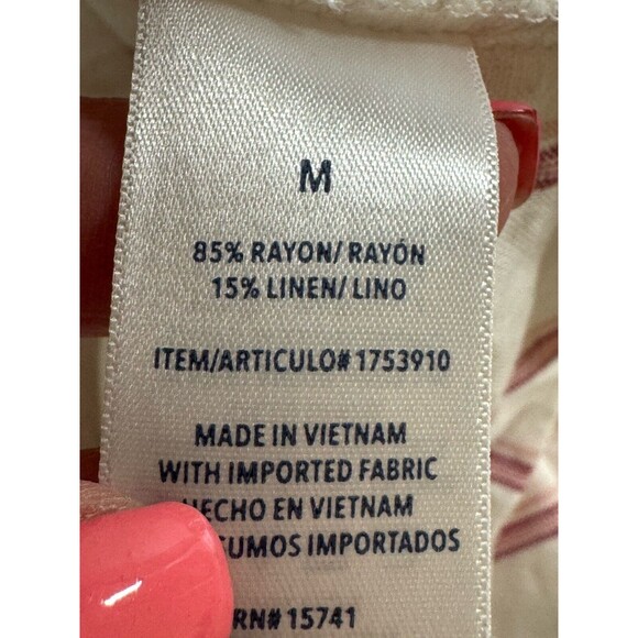 Splendid Linen Blend Blouse Medium White Pink Stripe Peasant Boho Beachy - Picture 6 of 7